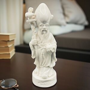 Vintage Ivory Ceramic Chinese Immortal Figurine Shou Lao God of Longevity 9” SGN